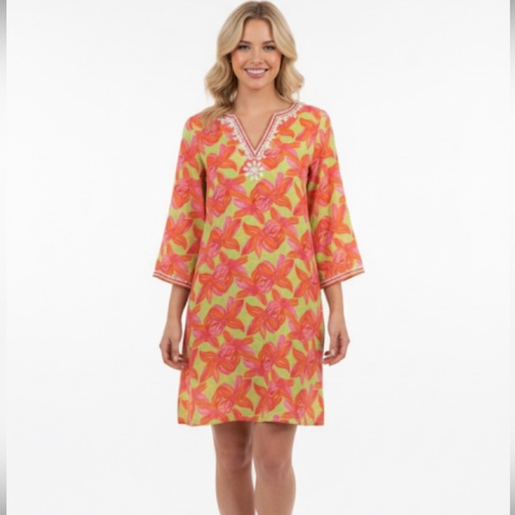 Lilly Pulitzer dress tropical floral with beaded details size medium cotton - Picture 1 of 11